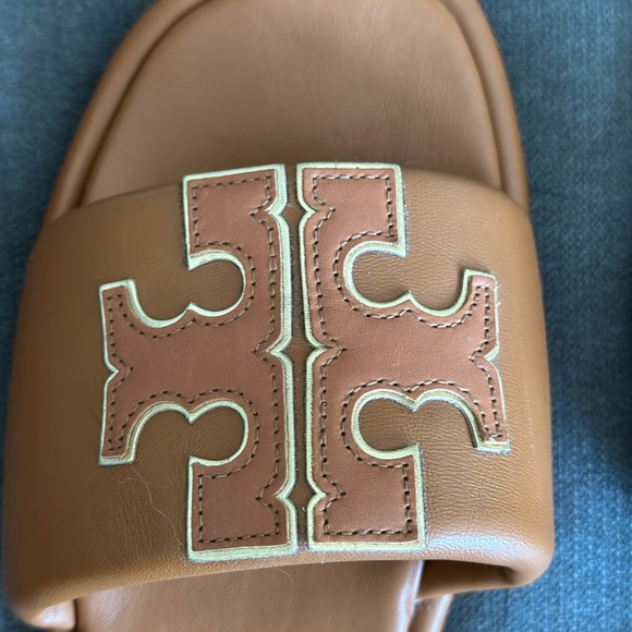 Tory Burch Double Sport Slide Aged Comello/ Gold EUC - Picture 2 of 11
